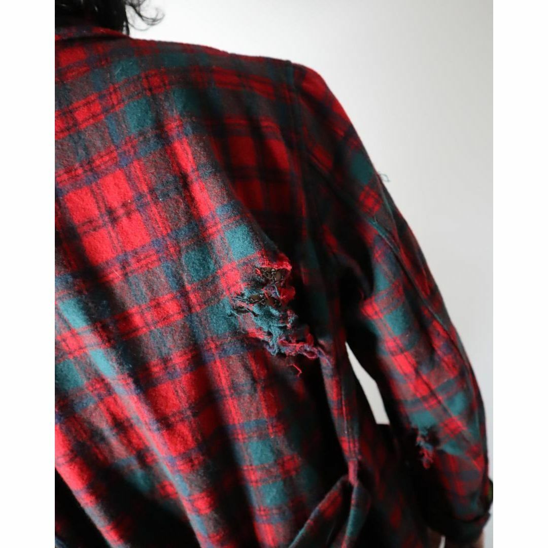 PENDLETON(ペンドルトン)の60s ペンドルトン 襤褸 リメイク チェック柄 バージンウール ネル ガウン メンズのジャケット/アウター(その他)の商品写真