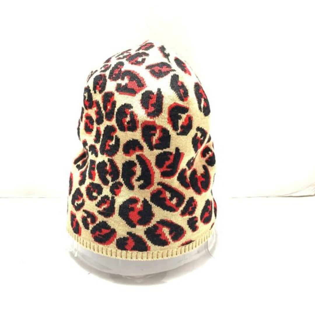 FENDI(フェンディ)のFENDI(フェンディ) ニット帽 - ベージュ×黒×レッド 豹柄 ウール×レーヨン レディースの帽子(ニット帽/ビーニー)の商品写真