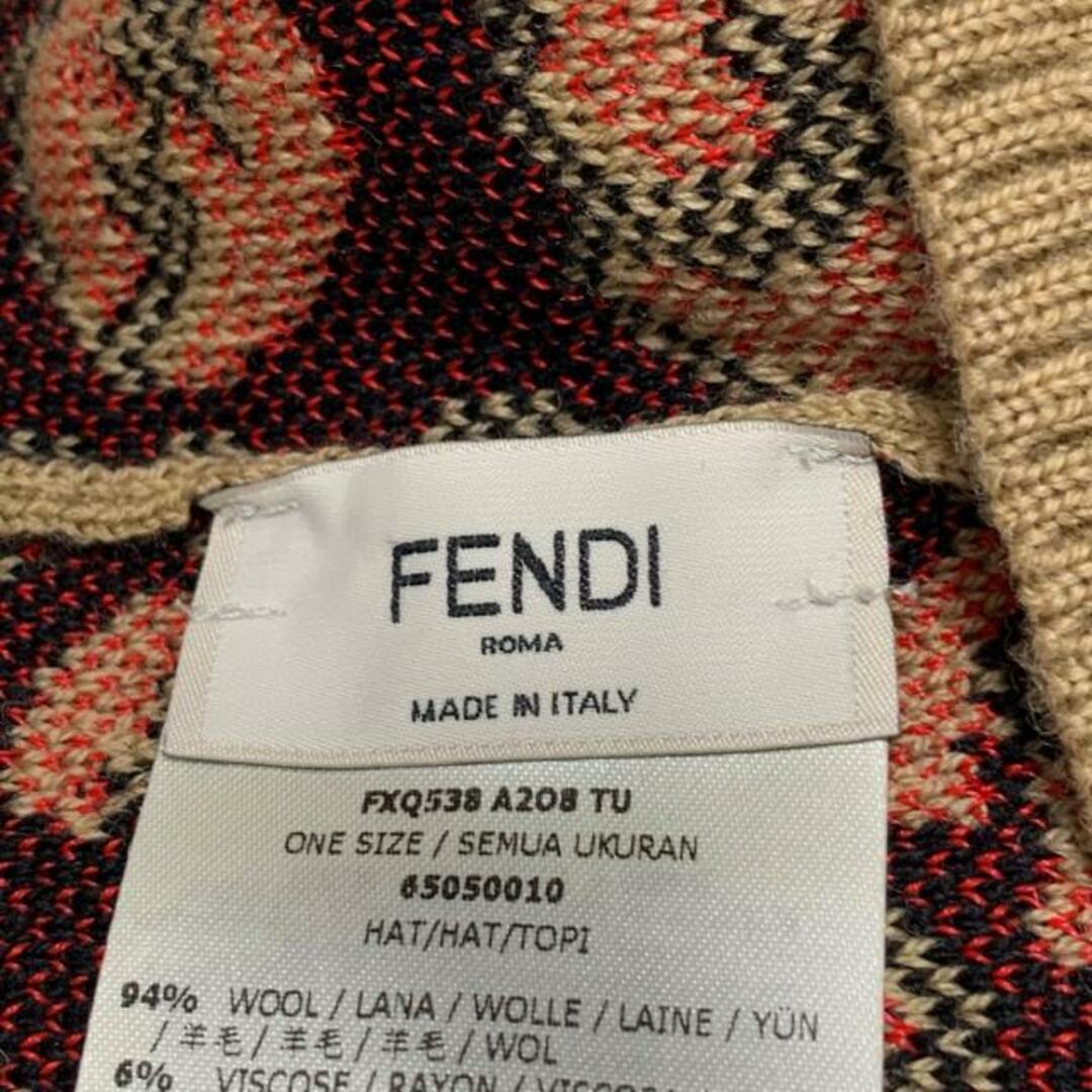 FENDI(フェンディ)のFENDI(フェンディ) ニット帽 - ベージュ×黒×レッド 豹柄 ウール×レーヨン レディースの帽子(ニット帽/ビーニー)の商品写真