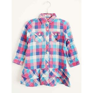 ミキハウス(mikihouse)の†ミキハウスダブルB/MIKIHOUSE DOUBLE.B† 100cm シャツワンピース 青×ピンク【中古】子供服 キッズ kids 女の子 春夏秋 302032 onepi(ワンピース)