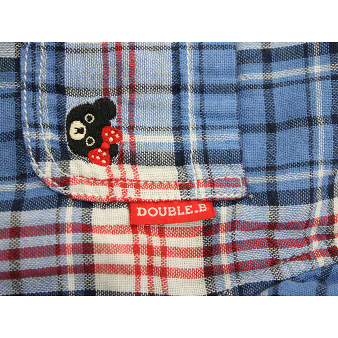 DOUBLE.B(ダブルビー)の▲ミキハウスダブルB/MIKIHOUSE DOUBLE.B▲110cm 長袖リバーシブルシャツワンピース 青系×グレー系 チェック B子ちゃん【中古】子供服 キッズ kids 女の子 春夏 131032 onepi キッズ/ベビー/マタニティのキッズ服女の子用(90cm~)(ワンピース)の商品写真