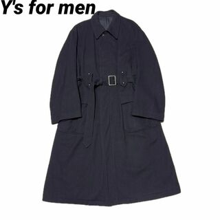 美品 Y's for men ウール ベルト ロングコート ブラック M(ステンカラーコート)