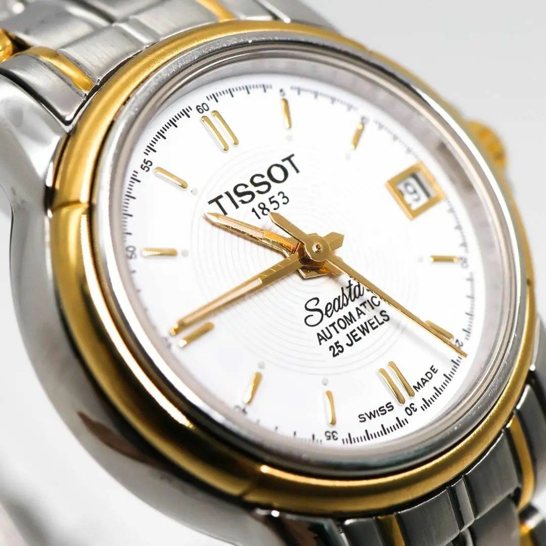 TISSOT(ティソ)の《希少》TISSOT SEASTAR 腕時計 ホワイト 自動巻き レア デイトd レディースのファッション小物(腕時計)の商品写真