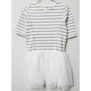 プチバトー(PETIT BATEAU)の【値下げ!】《プチバトー/PETIT BATEAU》128cm 五分袖ワンピース 白×グレー【中古】子供服 キッズ kids 女の子 春夏 414032 onepi(ワンピース)