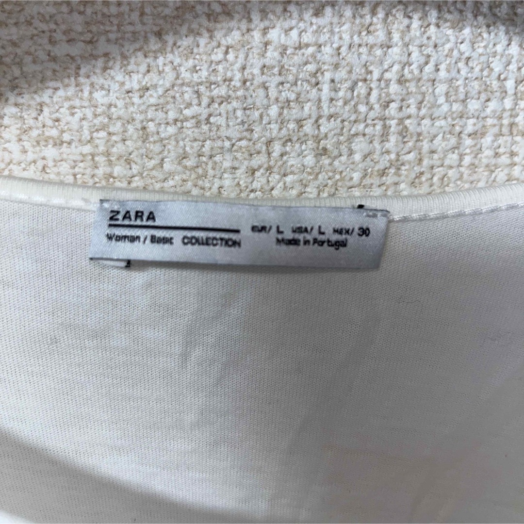 ZARA(ザラ)のZARA白の半袖プルオーバーサイズL大きめブリルが今どき レディースのトップス(カットソー(長袖/七分))の商品写真