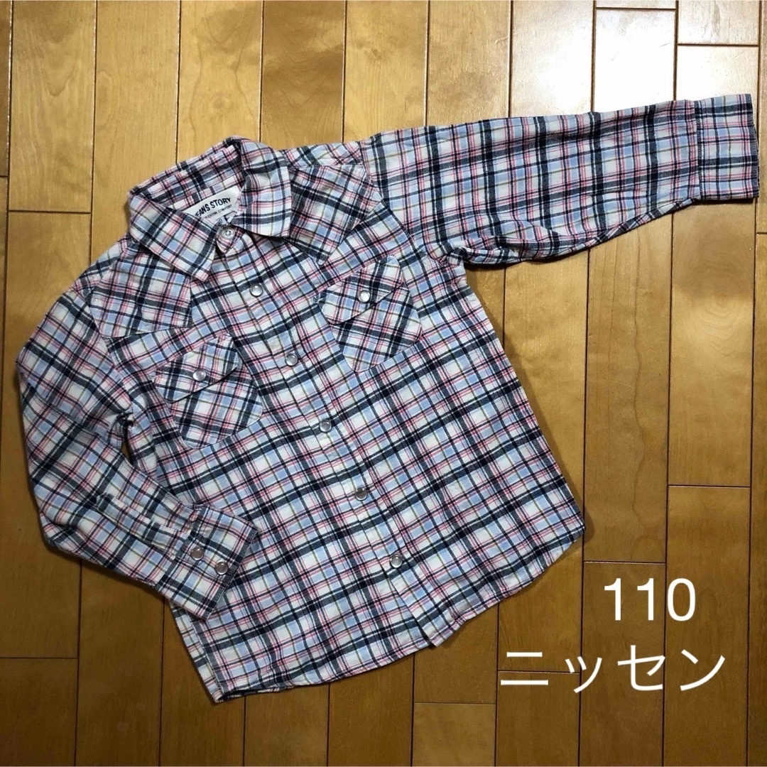 ニッセン(ニッセン)のニッセンJEANS STORY 長袖　ネルシャツ　チェックシャツ　110 キッズ/ベビー/マタニティのキッズ服女の子用(90cm~)(Tシャツ/カットソー)の商品写真