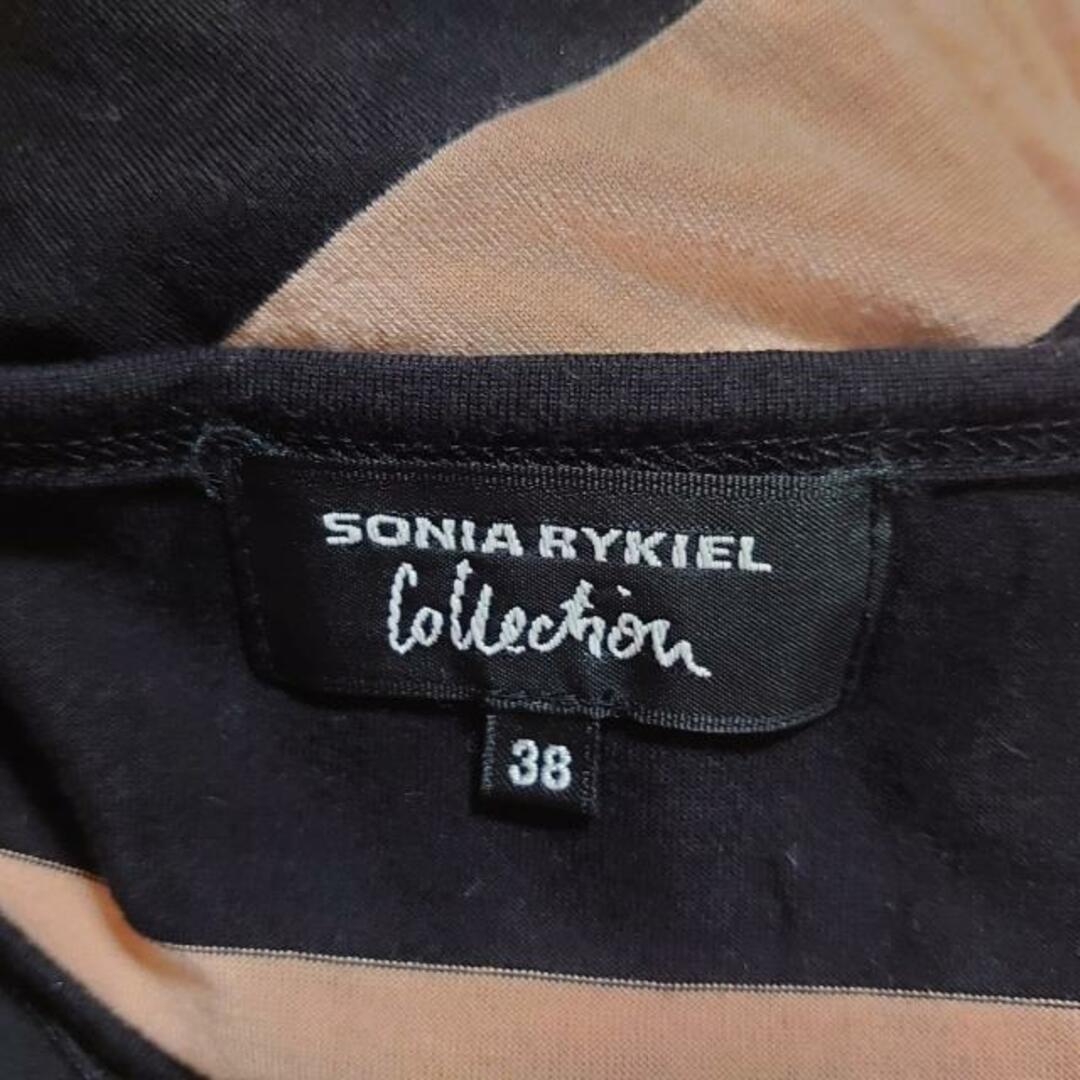 SONIA RYKIEL(ソニアリキエル)のSONIARYKIEL(ソニアリキエル) 半袖Tシャツ サイズ38 M レディース美品  - 黒×ピンクベージュ クルーネック/ボーダー/スパンコール レディースのトップス(Tシャツ(半袖/袖なし))の商品写真