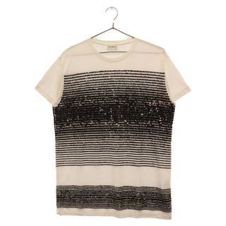 サンローラン(Saint Laurent)のSAINT LAURENT PARIS サンローランパリ viscose polyester striped sequin T-shirt 551636 YBBU2 スパンコールデザイン 半袖クルーネックTシャツ ホワイト/ブラック(Tシャツ/カットソー(半袖/袖なし))