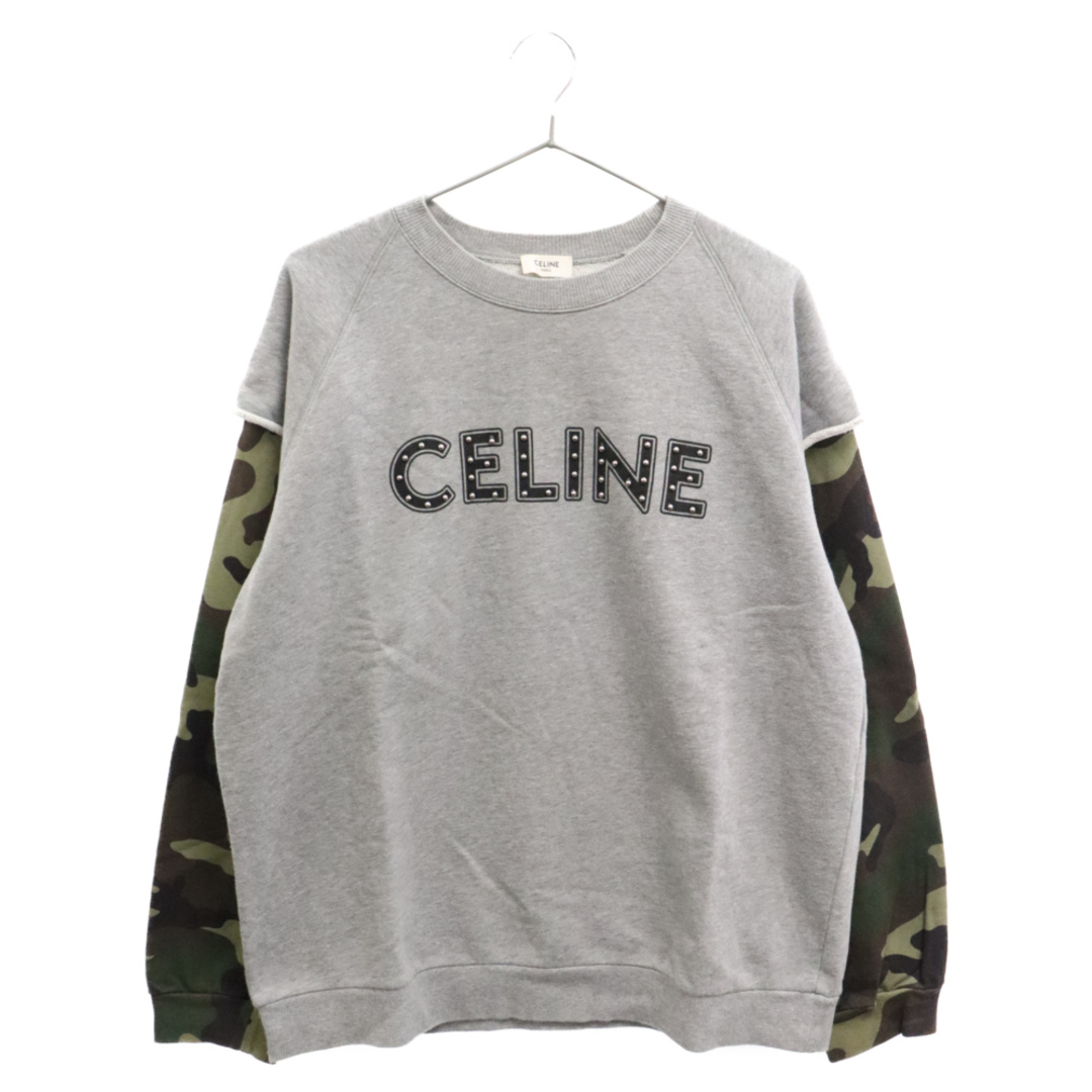 celine(セリーヌ)のCELINE セリーヌ loose sweatshirt studs 2Y340052H ルーズスウェット レイヤードクルーネックトレーナー カモ切替 スタッズロゴ グレー メンズのトップス(スウェット)の商品写真