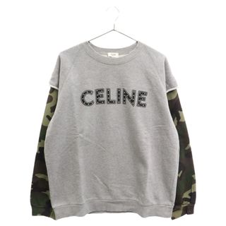 セリーヌ(celine)のCELINE セリーヌ loose sweatshirt studs 2Y340052H ルーズスウェット レイヤードクルーネックトレーナー カモ切替 スタッズロゴ グレー(スウェット)