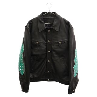 クロムハーツ(Chrome Hearts)のCHROME HEARTS クロムハーツ FLORAL CROSS フローラルクロス レザージャケット ブラック/グリーン(フライトジャケット)