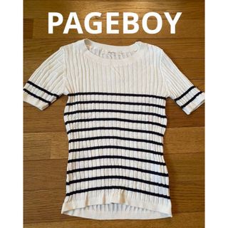 ページボーイ(PAGEBOY)のページボーイ　半袖　ボーダー　ニット　白　ホワイト　コットン　アクリル　春夏(ニット/セーター)