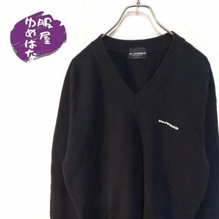 ミスタージュンコ(Mr.Junko)のレトロ　日本製　古着　Mr.ジュンコ　ロゴ　刺繍　ニット　黒　ラグラン袖　L(ニット/セーター)