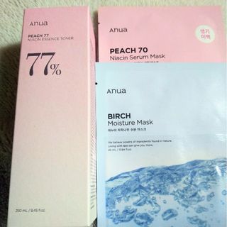 anua☆桃77％ナイアシンエッセンストナー 250ml+パック２枚(化粧水/ローション)