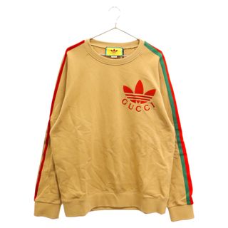 グッチ(Gucci)のGUCCI グッチ ×ADIDAS アディダス ロゴ刺繍 サイドライン クルーネック スウェット トレーナー ブラウン 691638 XJEML(スウェット)