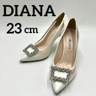 ダイアナ(DIANA)の美品 DIANA ダイアナ　ビジュー　バックル　メッシュ　パンプス 　白　23(ハイヒール/パンプス)