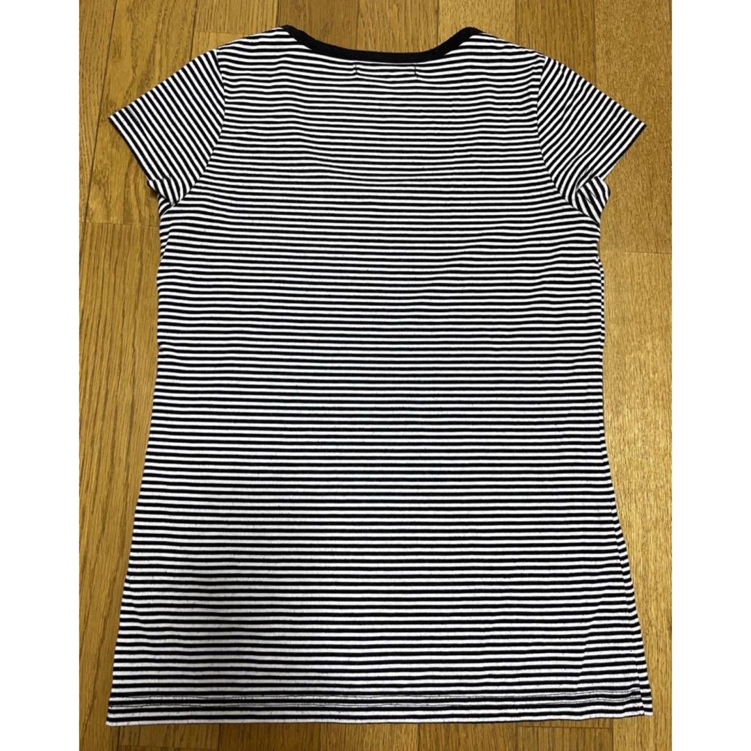 DURAS(デュラス)のデュラス　ボーダー　Tシャツ　ブラック　黒　ホワイト　白　モノトーン　レーヨン レディースのトップス(Tシャツ(半袖/袖なし))の商品写真