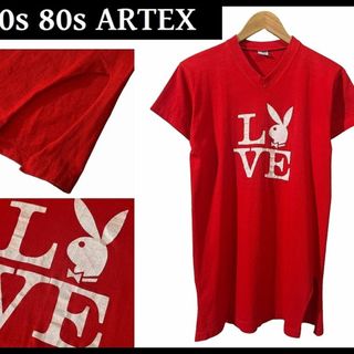 G② 70s 80s ARTEX LOVE PLAY BOY Tシャツ 赤 M(Tシャツ/カットソー(半袖/袖なし))