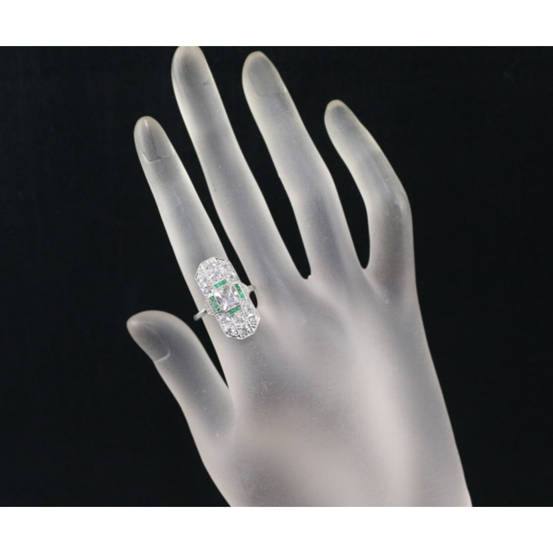アンティーク ダイヤリング 指輪 ダイヤモンド エメラルド クラシック オールドカット ミルグレイン Pt850/プラチナ レディースのアクセサリー(リング(指輪))の商品写真
