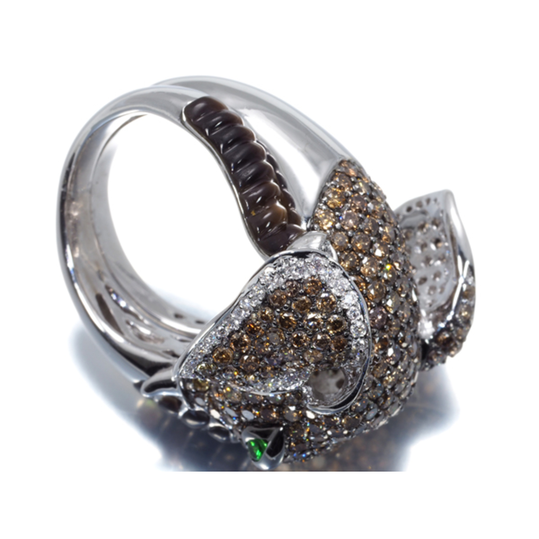 ダイヤ リング 指輪 ダイヤモンド 4.52ct グリーンガーネット 0.10 シェル 1.50ct アニマル 象 ゾウ K18WG 鑑別書 レディースのアクセサリー(リング(指輪))の商品写真