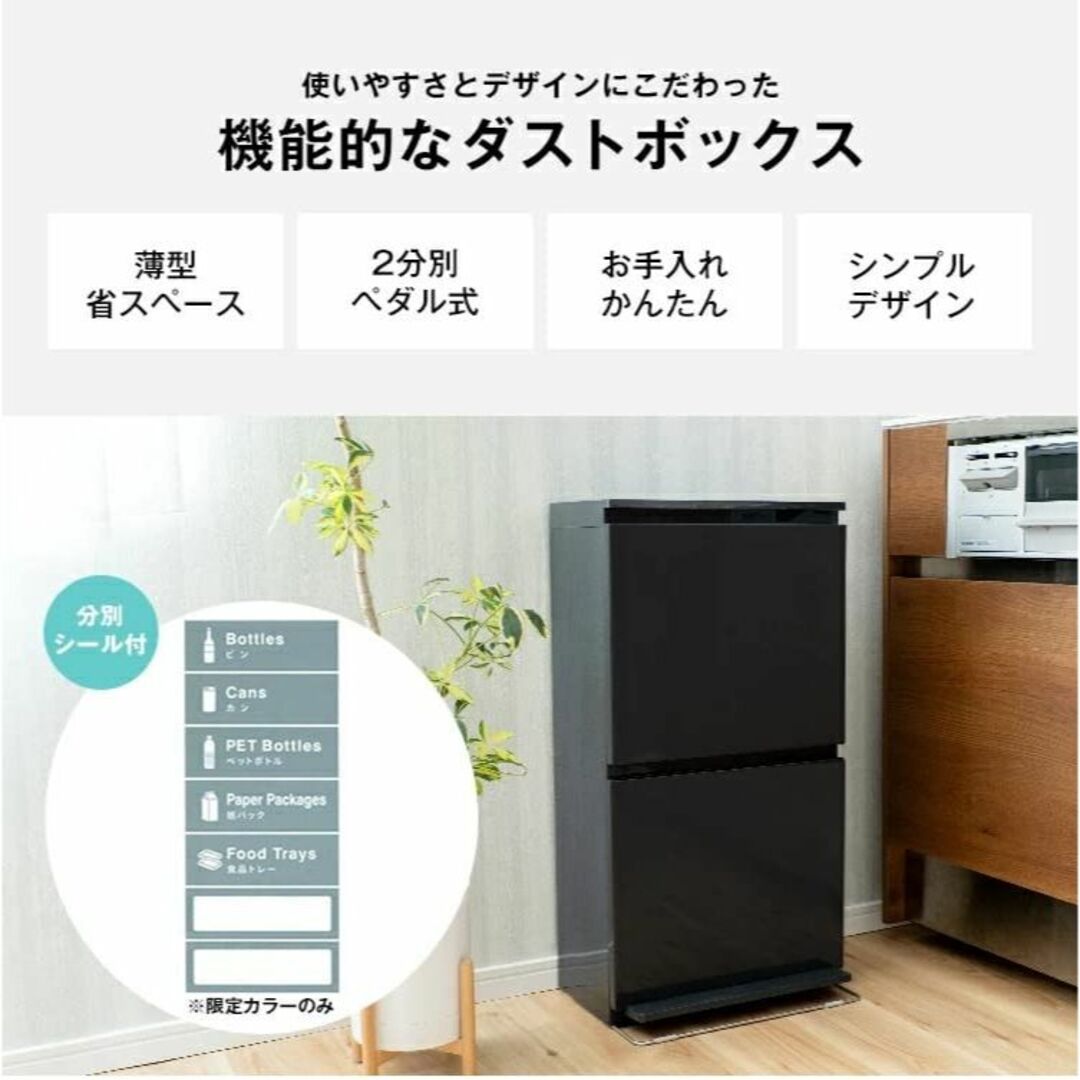 【色: ブラック(EC)】アスベル フタ付きゴミ箱 リビング 40L ペダル2段 インテリア/住まい/日用品のインテリア小物(ごみ箱)の商品写真