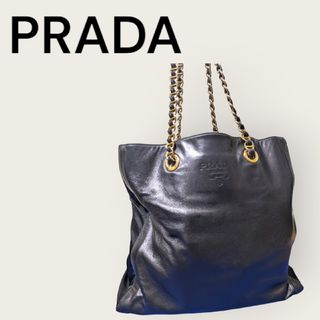 プラダ(PRADA)のPRADAプラダ チェーンバッグ ショルダー レザー×ナイロン ブラック(ショルダーバッグ)