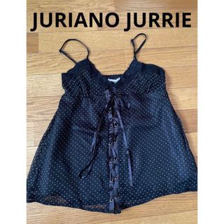 ジュリアーノジュリ(JURIANO JURRIE)のキャミソール　トップス　編み上げ　レース　ドット　黒　セクシー　ギャル　Y2K(キャミソール)