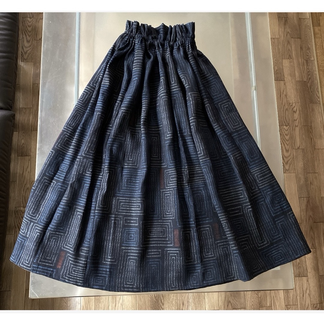 着物リメイクロングスカート　紬着物リメイクスカート　ギャザースカート レディースのスカート(ロングスカート)の商品写真