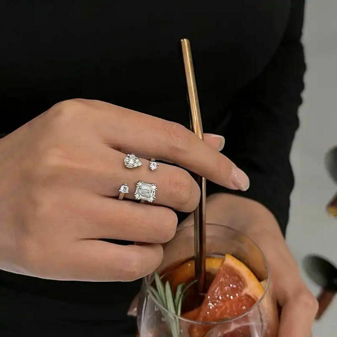 ジルコニアシルバーリング　シルバー925 オープンリング　指輪　韓国　新品 レディースのアクセサリー(リング(指輪))の商品写真