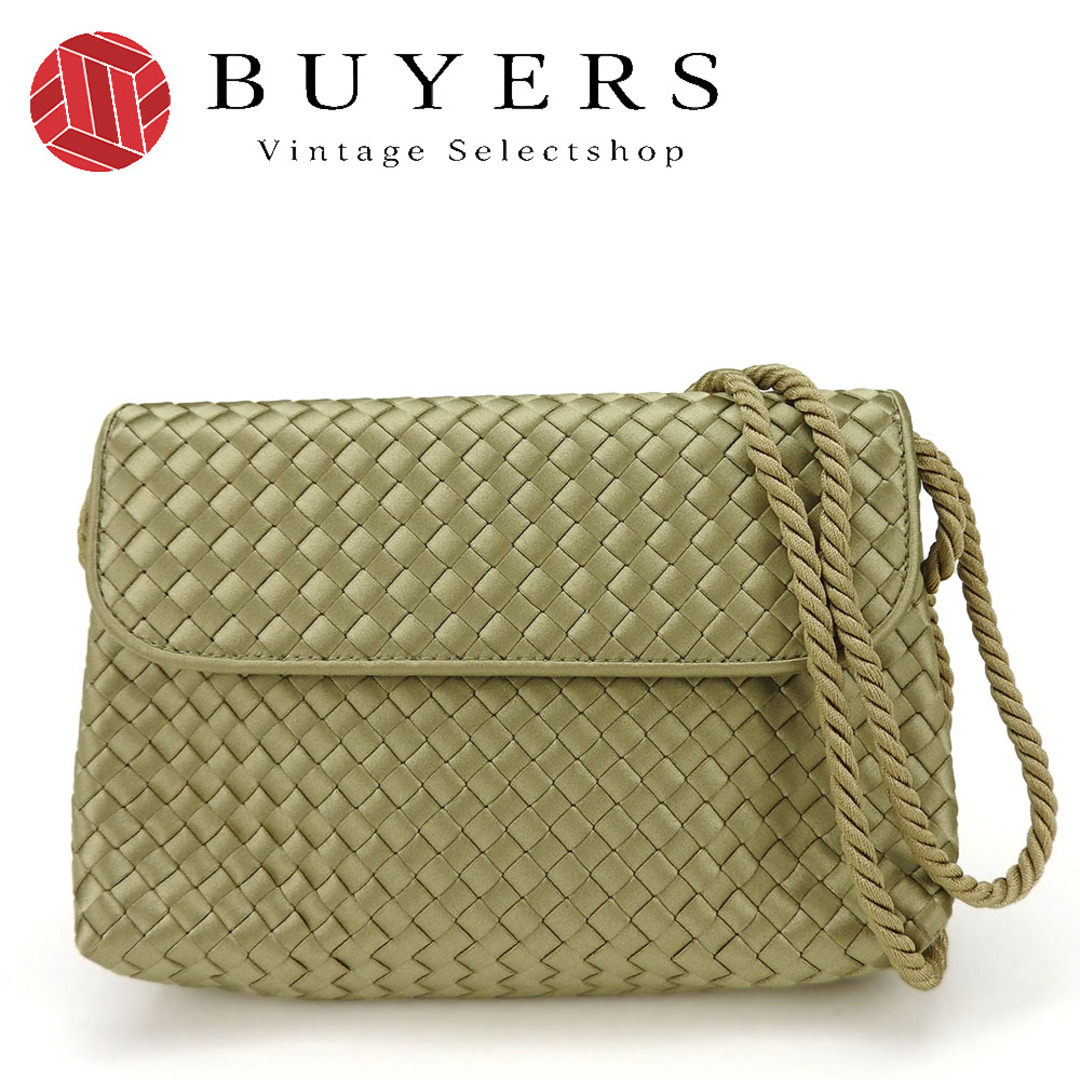 Bottega Veneta(ボッテガヴェネタ)の【中古】 ボッテガヴェネタ ショルダーバッグ 109050 サテン カーキグリーン イントレチャート ポシェット レディース 女性 BOTTEGAVENETA レディースのバッグ(ショルダーバッグ)の商品写真