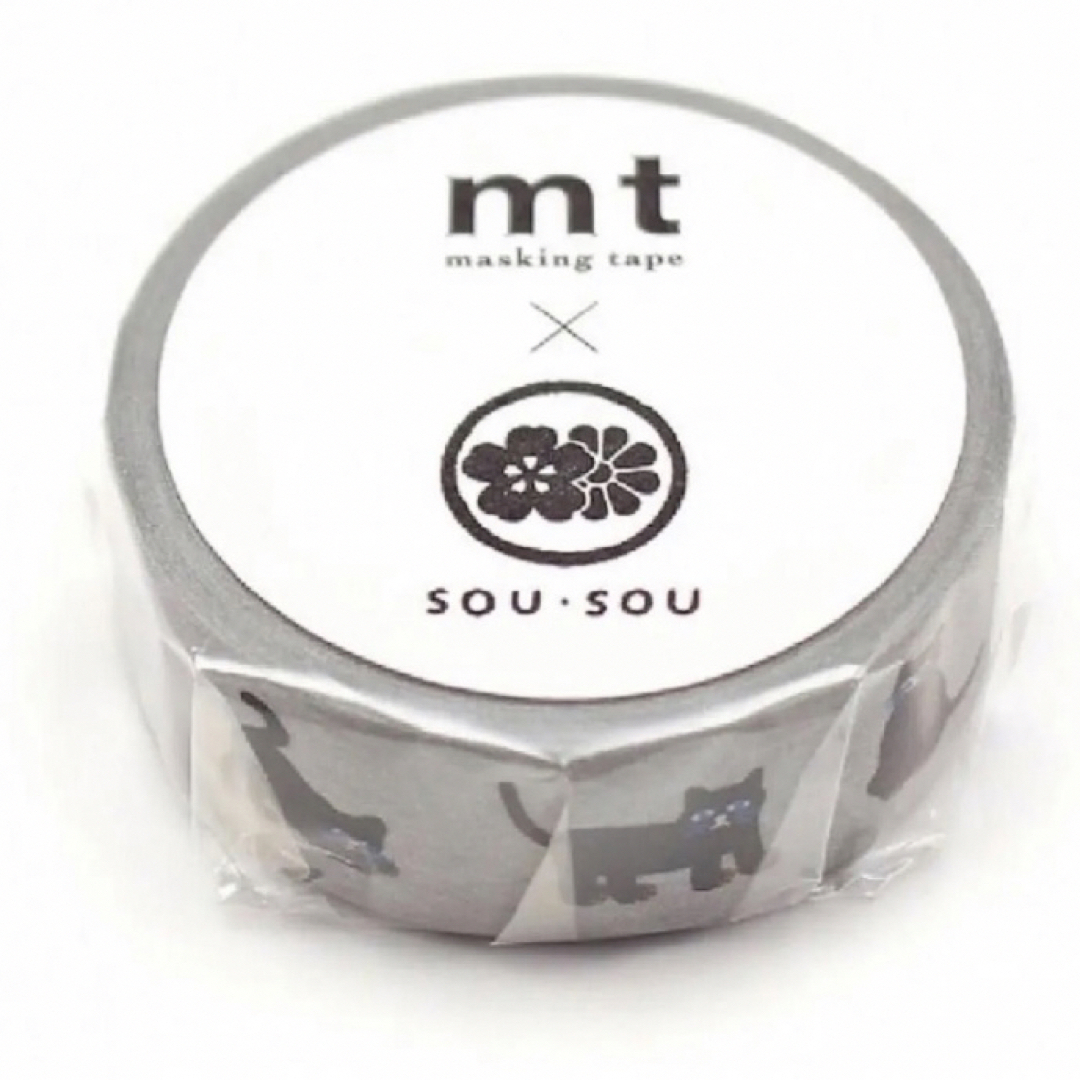 SOU・SOU(ソウソウ)のmt × ソウソウ マスキングテープ 「 ねこ 」 クロネコ　黒猫　猫　 インテリア/住まい/日用品の文房具(テープ/マスキングテープ)の商品写真