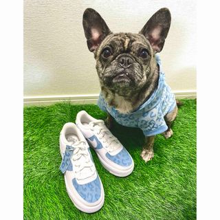 ナイキ(NIKE)のペアカスタム エアフォース1 & ドッグウェア レオパードデニム 23cm 犬服(スニーカー)