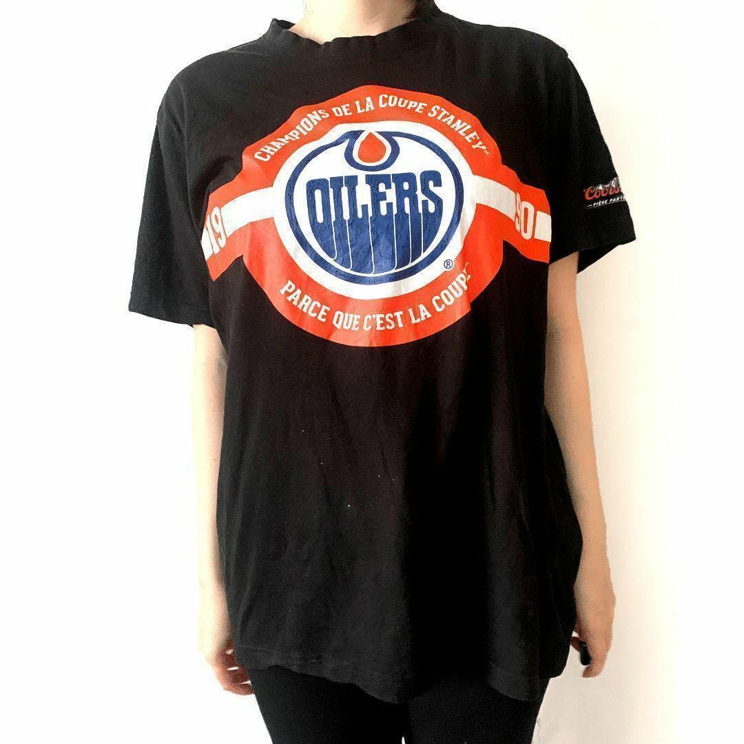 OILERS 1990 チャンピオンズ Tシャツ L ブラック 黒 古着 - トップス