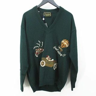 アザー(other)のNavy&green 長袖 ニット セーターL グリーン 緑 Vネック 刺繡 毛(ニット/セーター)