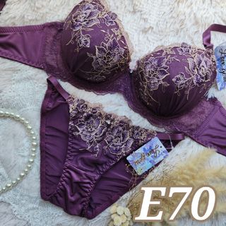 №583【E70】クラッシーディープフラワーブラジャー&フルバックショーツ(ブラ&ショーツセット)