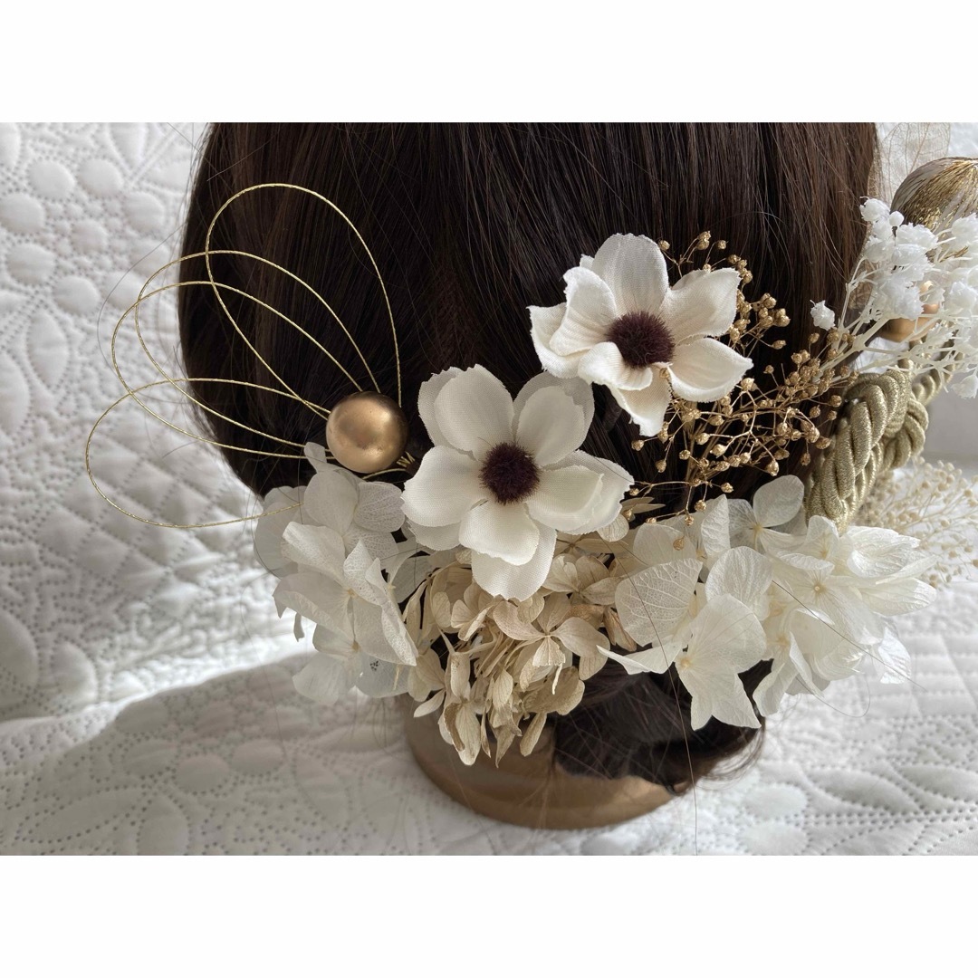 髪飾り　卒業式　白金シャンパンアネモネ紐R-363 ハンドメイドのウェディング(ヘッドドレス/ドレス)の商品写真