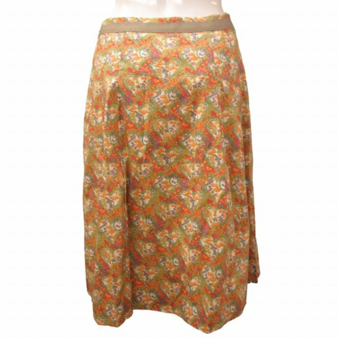 Paul Stuart(ポールスチュアート)のポールスチュアート 美品 花柄 タック フレア スカート ひざ丈 オレンジ 4 レディースのスカート(ロングスカート)の商品写真