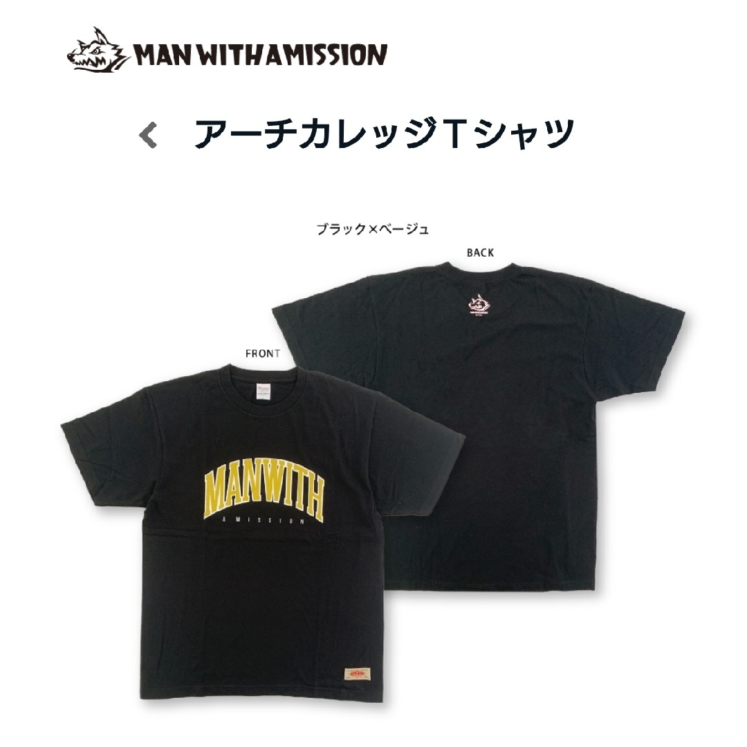 MAN WITH A MISSION(マンウィズアミッション)のMAN WITH A MISSION アーチカレッジＴシャツ Ｍサイズ エンタメ/ホビーのタレントグッズ(ミュージシャン)の商品写真