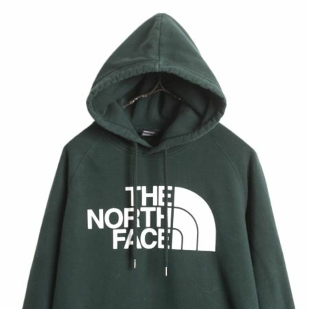 THE NORTH FACE(ザノースフェイス)のノースフェイス プリント スウェット フード パーカー レディース L / 古着 The North Face アウトドア トレーナー プルオーバー 裏起毛 緑 レディースのトップス(パーカー)の商品写真