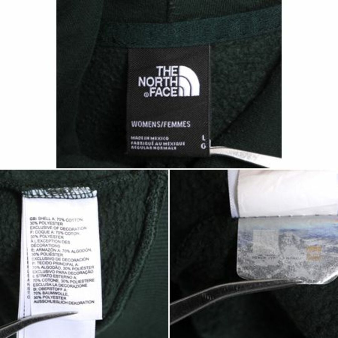 THE NORTH FACE(ザノースフェイス)のノースフェイス プリント スウェット フード パーカー レディース L / 古着 The North Face アウトドア トレーナー プルオーバー 裏起毛 緑 レディースのトップス(パーカー)の商品写真