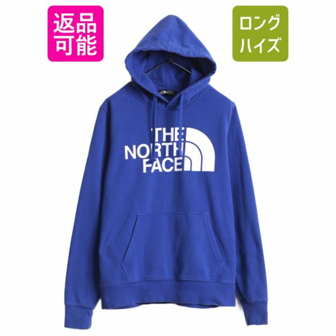 THE NORTH FACE(ザノースフェイス)のノースフェイス プリント スウェット フード パーカー メンズ S 古着 The North Face ロゴ プルオーバー 裏起毛 トレーナー アウトドア 青 メンズのトップス(パーカー)の商品写真