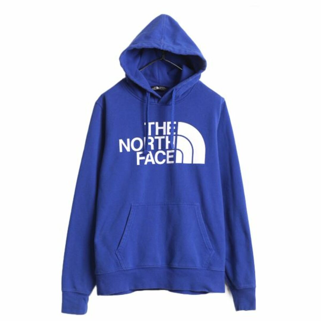 THE NORTH FACE(ザノースフェイス)のノースフェイス プリント スウェット フード パーカー メンズ S 古着 The North Face ロゴ プルオーバー 裏起毛 トレーナー アウトドア 青 メンズのトップス(パーカー)の商品写真