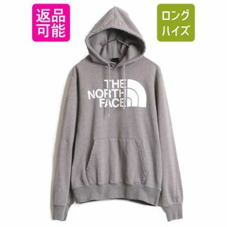 ザノースフェイス(THE NORTH FACE)のノースフェイス プリント スウェット フード パーカー メンズ S 古着 The North Face トレーナー 裏起毛 プルオーバー ロゴ アウトドア 灰(パーカー)