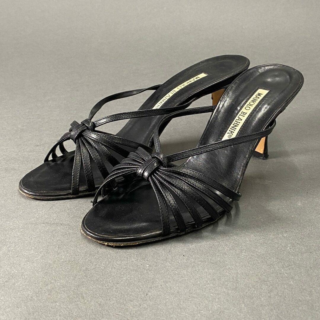 MANOLO BLAHNIK(マノロブラニク)の4c9 MANOLO BLAHNIK マノロブラニク レザー ヒールサンダル 37 ブラック パンプス シューズ Leather Sandal レディースの靴/シューズ(サンダル)の商品写真