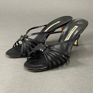 MANOLO BLAHNIK - 4c9 MANOLO BLAHNIK マノロブラニク レザー ヒールサンダル 37 ブラック パンプス シューズ Leather Sandal