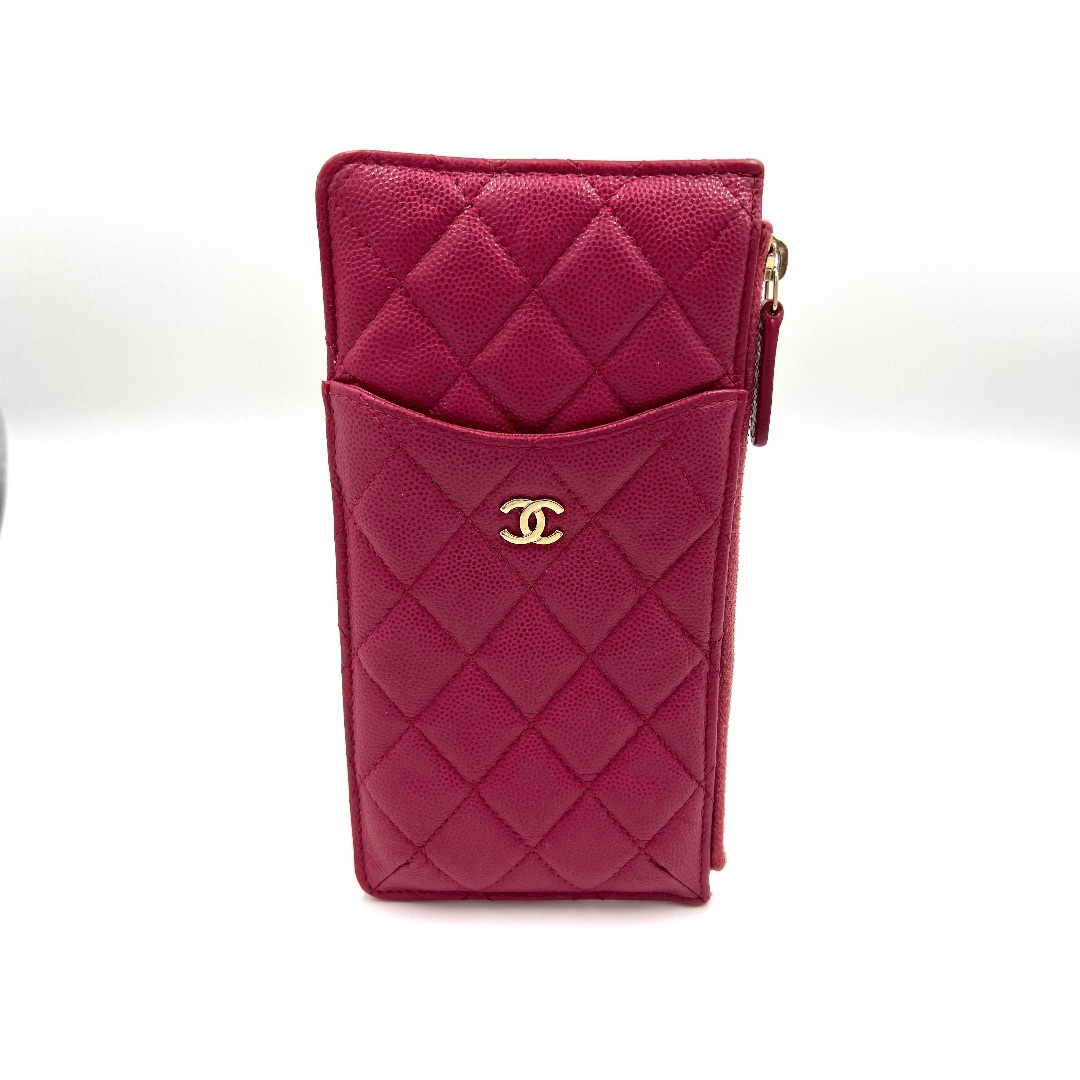 CHANEL - CHANEL シャネル キャビアスキン タイムレス クラシックライン スマホケース 長財布 ポーチ マトラッセ  ピンク ゴールド金具 グレインドカーフスキン AP0225 31番代