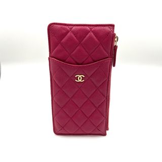 シャネル(CHANEL)のCHANEL シャネル キャビアスキン タイムレス クラシックライン スマホケース 長財布 ポーチ マトラッセ  ピンク ゴールド金具 グレインドカーフスキン AP0225 31番代(コインケース)