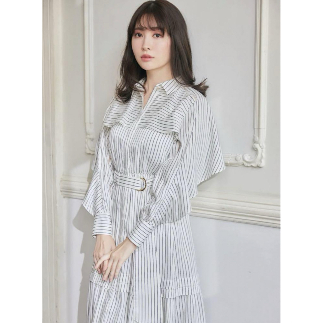 Her lip to(ハーリップトゥ)のBelted Ruffle Stripe Shirt Dress レディースのワンピース(ロングワンピース/マキシワンピース)の商品写真