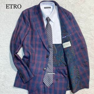 ETRO - 【未使用級】エトロ スーツ ペイズリー ブロックチェック ネイビー 赤 46 M