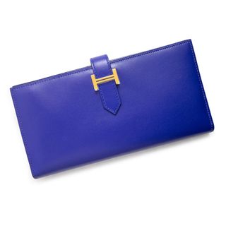 エルメス(Hermes)のエルメス ベアン スフレ 二つ折り長財布 ボックスカーフ レザー ブルーエレクトリック 青 ゴールド金具 A刻印 箱付 HERMES（未使用　展示品）(財布)